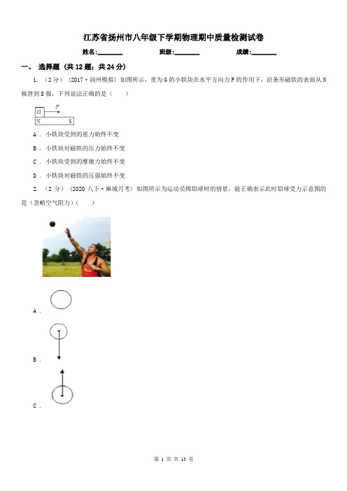 江苏省扬州市八年级下学期物理期中质量检测试卷