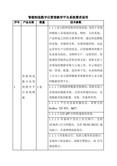 智能制造数字化管理教学平台系统需求说明