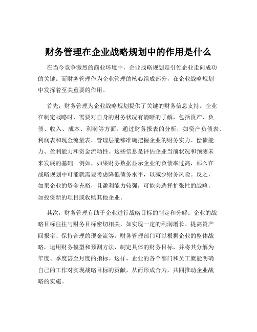 财务管理在企业战略规划中的作用是什么