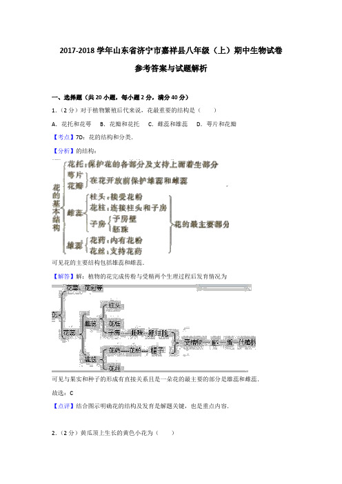 2017-2018学年山东省济宁市嘉祥县八年级(上)期中生物试卷(解析版)