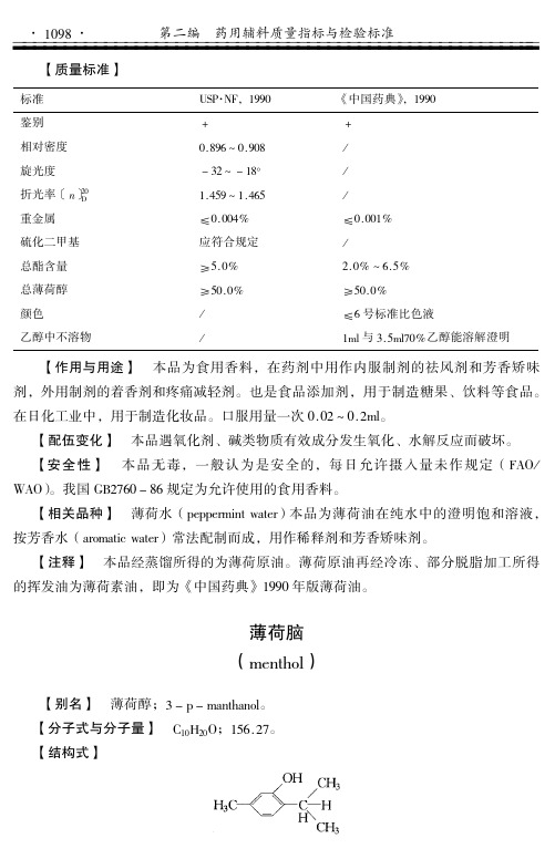 薄荷脑(最新国家药用辅料标准手册)