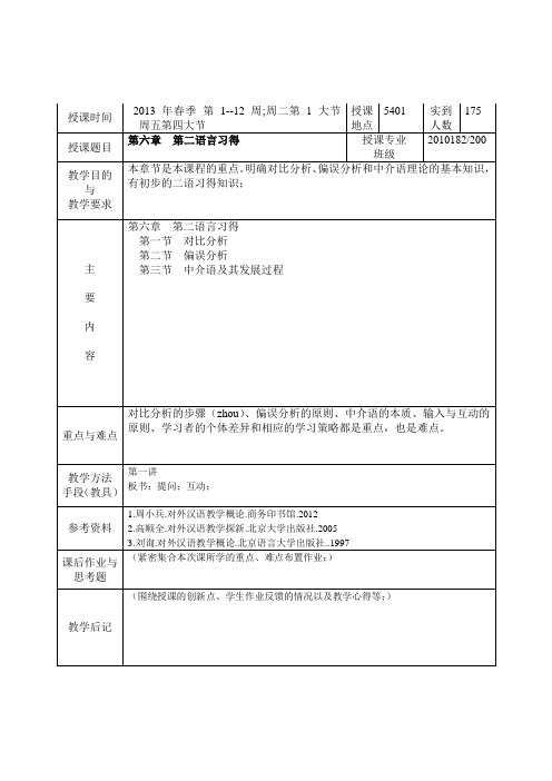 对外汉语教学导论II 第六章 第二语言习得