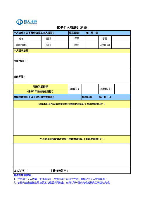 IDP个人发展计划表