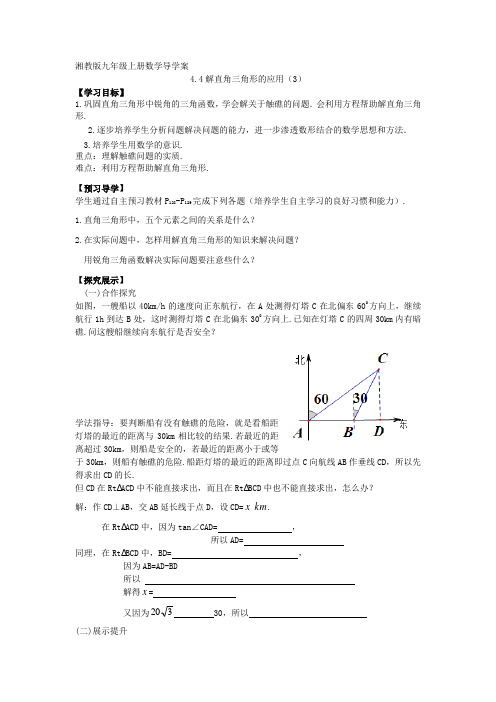 湘教版数学九上《解直角三角形的应用》(第3课时)word导学案