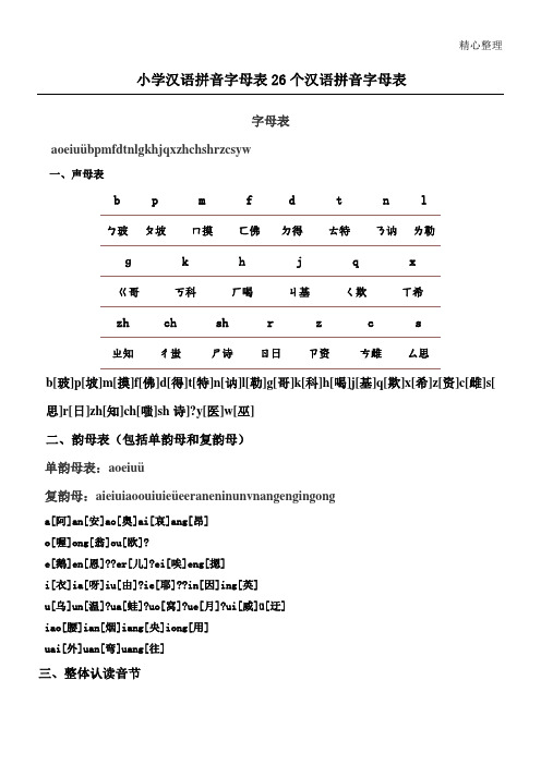 重点小学汉语拼音字母表格模板