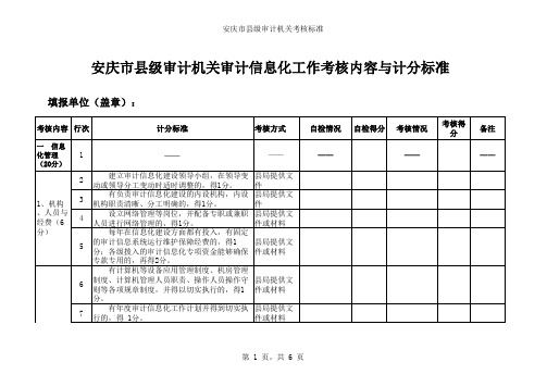 安庆市县级审计机关审计信息化工作考核内容与计分标准