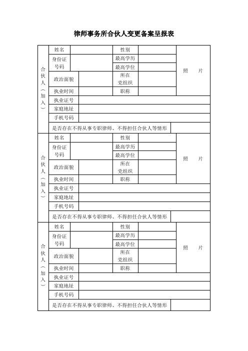 律师事务所合伙人变更备案呈报表