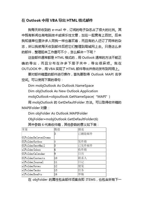 在Outlook中用VBA导出HTML格式邮件