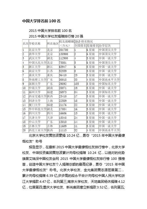 中国大学排名前100名