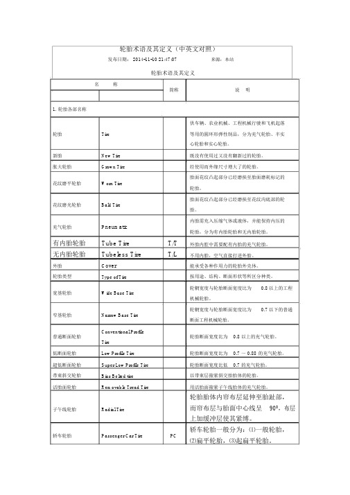 轮胎术语及其定义