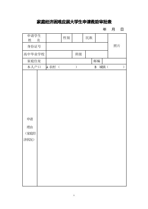 家庭经济困难应届大学生申请救助审批表