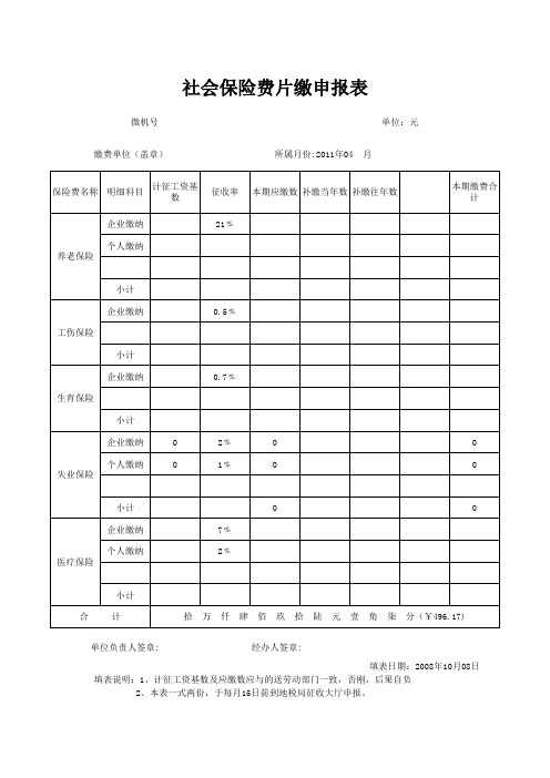 社会保险费征缴申报表