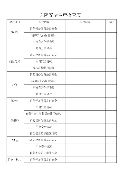 医院安全生产检查表