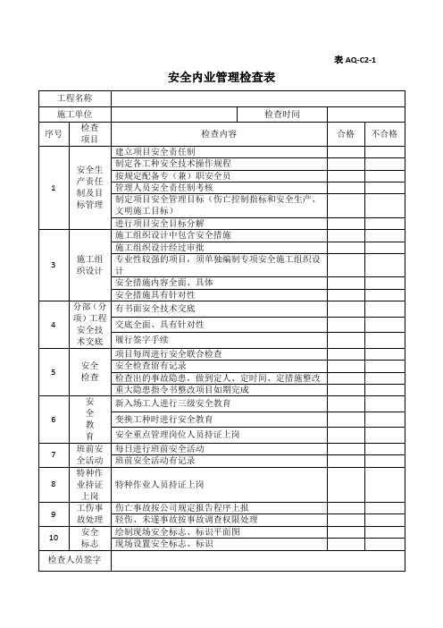 安全内业管理检查表