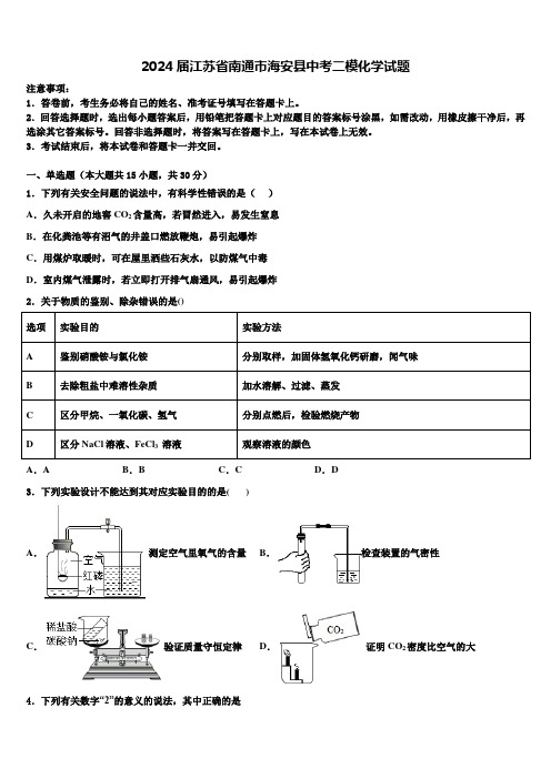 2024届江苏省南通市海安县中考二模化学试题含解析