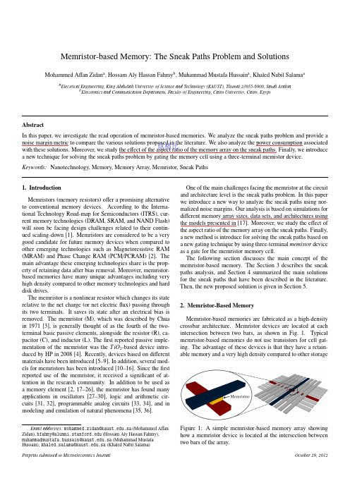 Memristor based memory The sneak paths problem and solutions