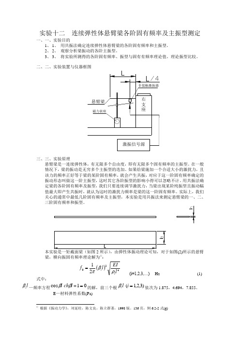 连续弹性体悬臂梁各阶固有频率及主振型测定(最全)word资料