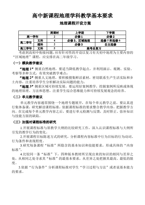 最新高中新课程地理学科教学基本要求(教师)