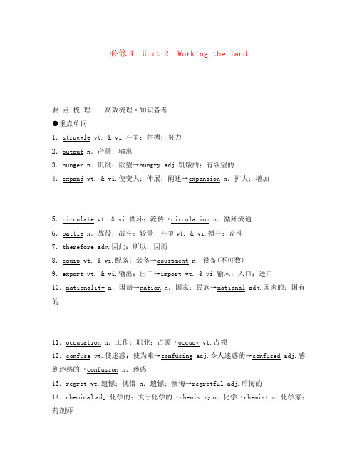 2020年高考英语 Unit 2 Working the land要点梳理+重点突破 新人教版必修4