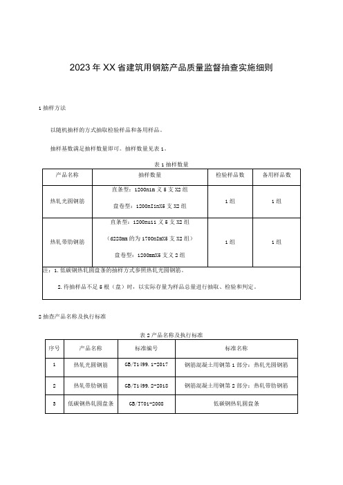 2023年建筑用钢筋产品质量监督抽查实施细则