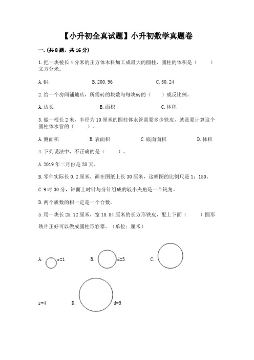 【小升初全真试题】小升初数学真题卷附参考答案(考试直接用)