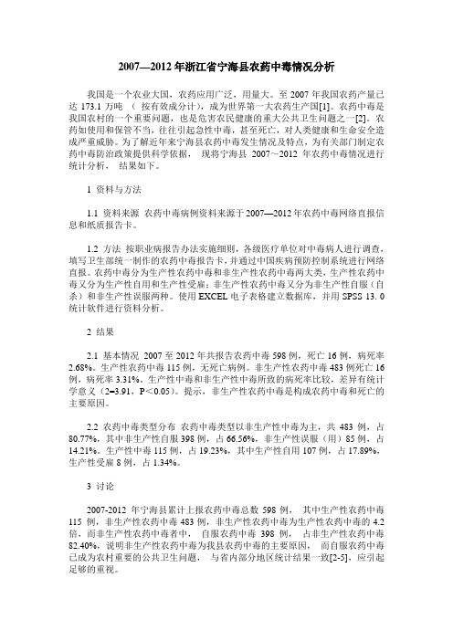 2007—2012年浙江省宁海县农药中毒情况分析