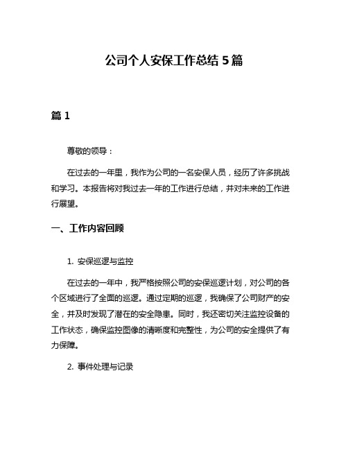 公司个人安保工作总结5篇