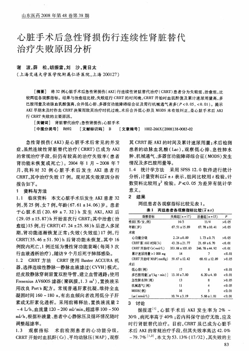 心脏手术后急性肾损伤行连续性肾脏替代治疗失败原因分析