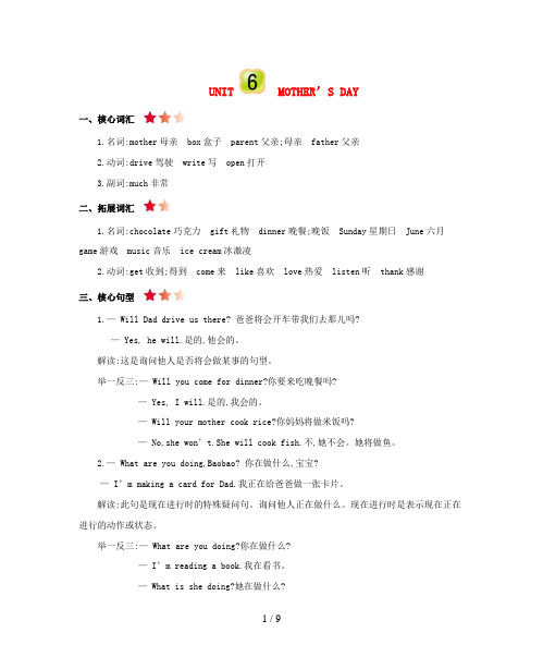 大竹县XX小学三年级英语下册 Unit 6 Mother's Day知识清单素材 版