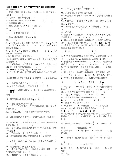 2019-2020年六年级小学数学毕业考试易错题目集锦