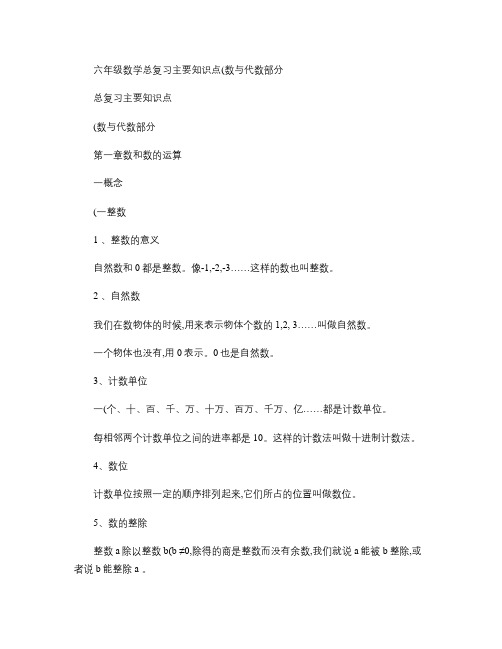 六年级数学总复习主要知识点梳理(数与代数).