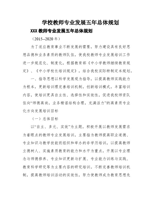 学校教师专业发展五年总体规划