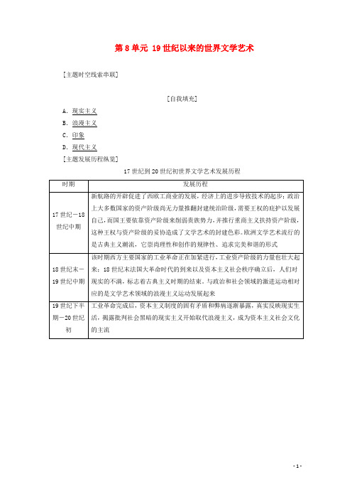 高中历史第8单元19世纪以来的世界文学艺术单元小结与测评教案含解析北师大版必修3