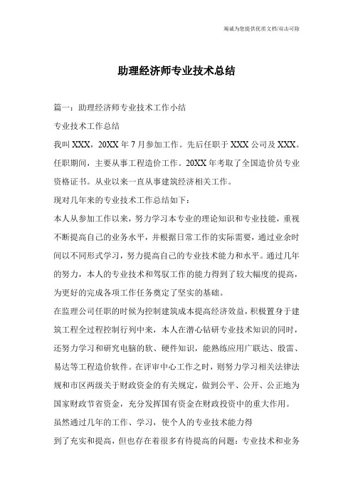 助理经济师专业技术总结