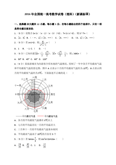 2016年全国统一高考数学试卷(理科)(新课标ⅲ)