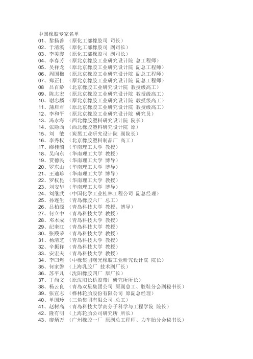 中国橡胶专家名单