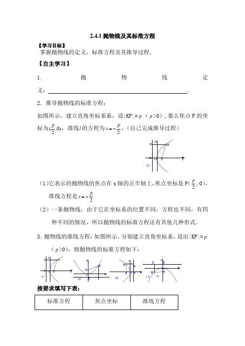 抛物线及其标准方程学案