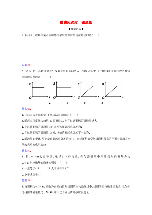 新教材高中物理第十三章电磁感应与电磁波初步2磁感应强度磁通量练习(含解析)新人教版必修