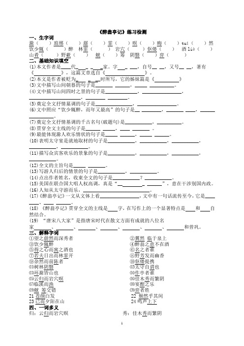 《醉翁亭记》练习检测题全套题整理