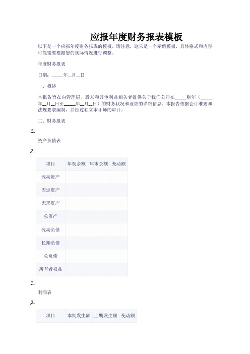 应报年度财务报表模板