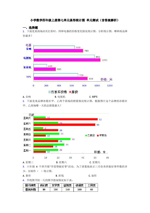 小学数学四年级上册第七单元条形统计图 单元测试(含答案解析)