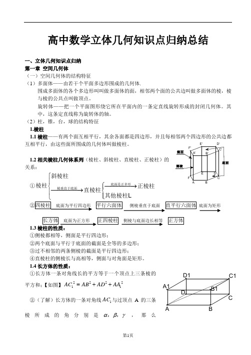 完整word版,高中数学立体几何知识点归纳总结,推荐文档