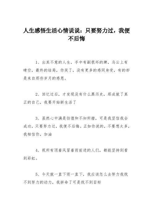 人生感悟生活心情说说：只要努力过,我便不后悔