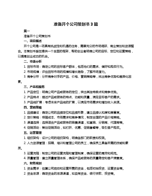 准备开个公司策划书3篇