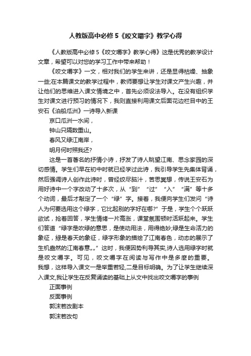 人教版高中必修5《咬文嚼字》教学心得