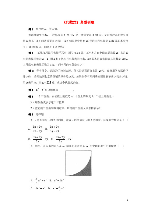 七年级数学上册 第三章 用字母表示数 3.2 代数式典型例题素材 (新版)苏科版