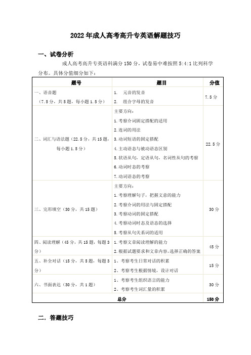 2022年成考《高起点-英语》答题技巧干货