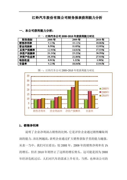 江铃汽车股份有限公司财务报表获利能力分析