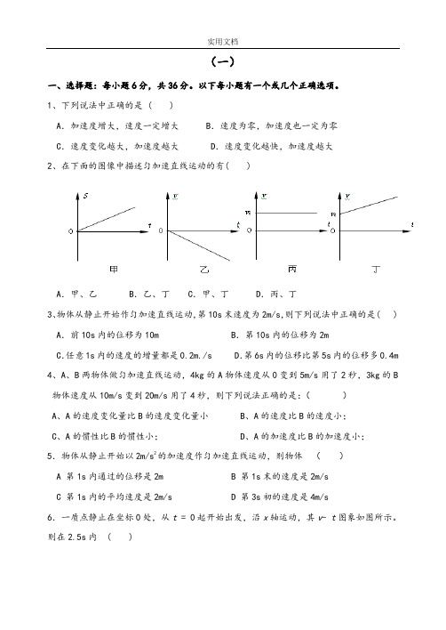 高中物理必修一运动学测精彩试题4套(含问题详解)