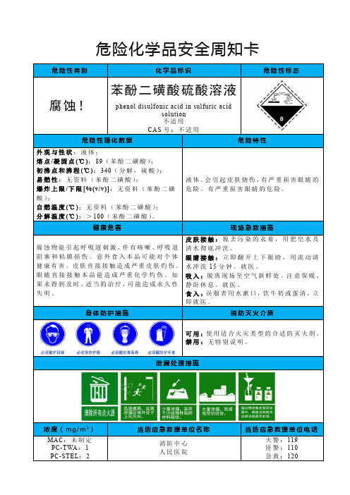 苯酚二磺酸硫酸溶液-危险化学品安全周知卡